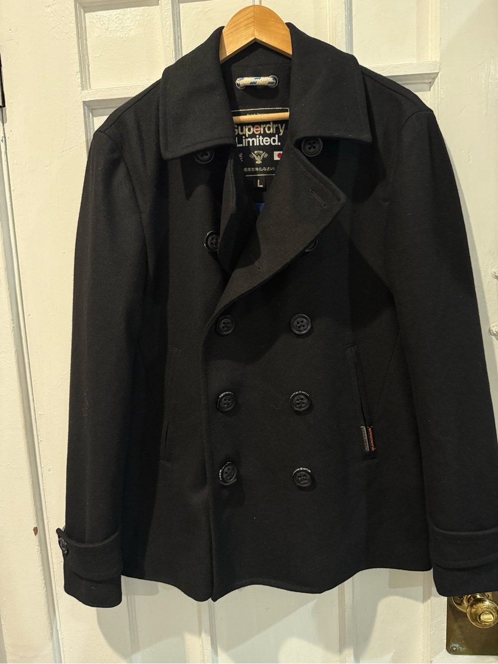 Superdry Black Double-Breasted Peacoat